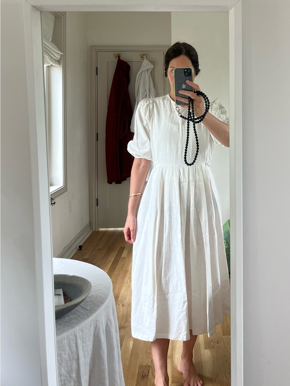Women’s White Midi Puff-Sleeve Dress